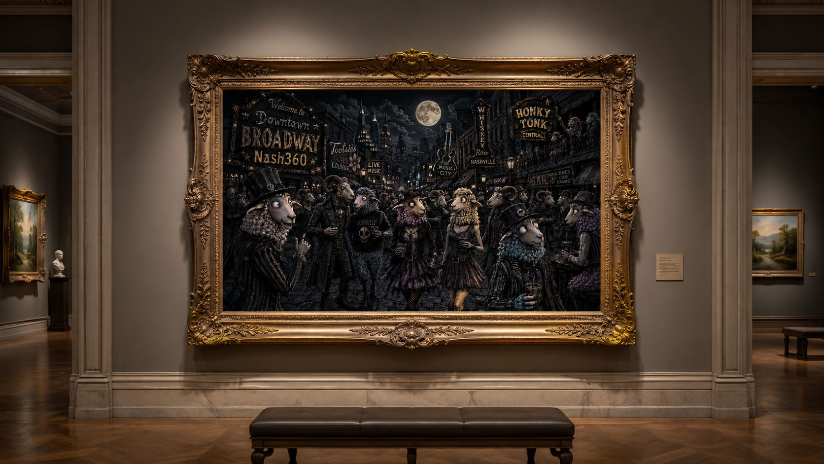 Framed artwork displayed on a museum wall